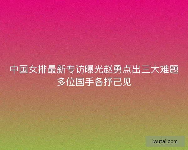中国女排最新专访曝光赵勇点出三大难题多位国手各抒己见