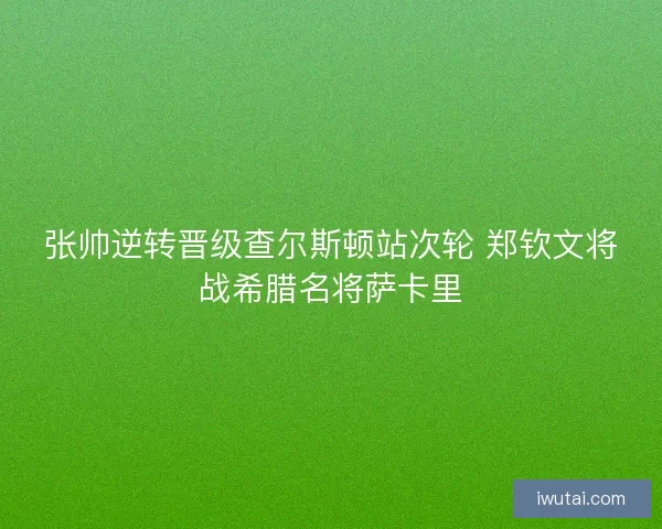 张帅逆转晋级查尔斯顿站次轮 郑钦文将战希腊名将萨卡里
