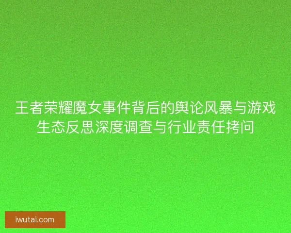 王者荣耀魔女事件背后的舆论风暴与游戏生态反思深度调查与行业责任拷问