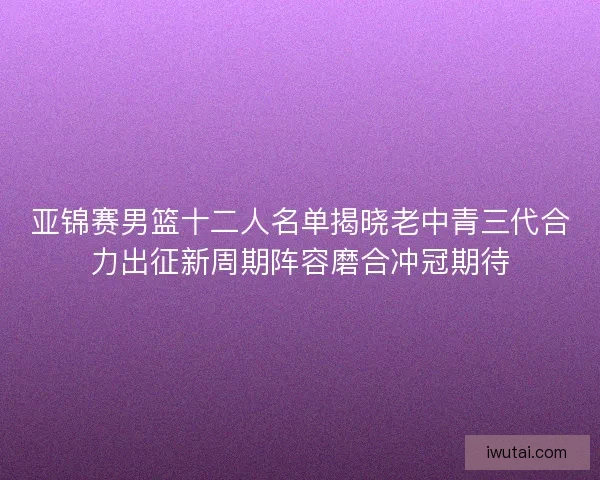 亚锦赛男篮十二人名单揭晓老中青三代合力出征新周期阵容磨合冲冠期待